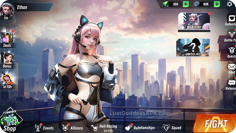 Main menu of the game Lust Goddess
